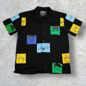 Hunter x Hunter Hypland Button Up Shirt Animated Black Multicolor Large Men's
